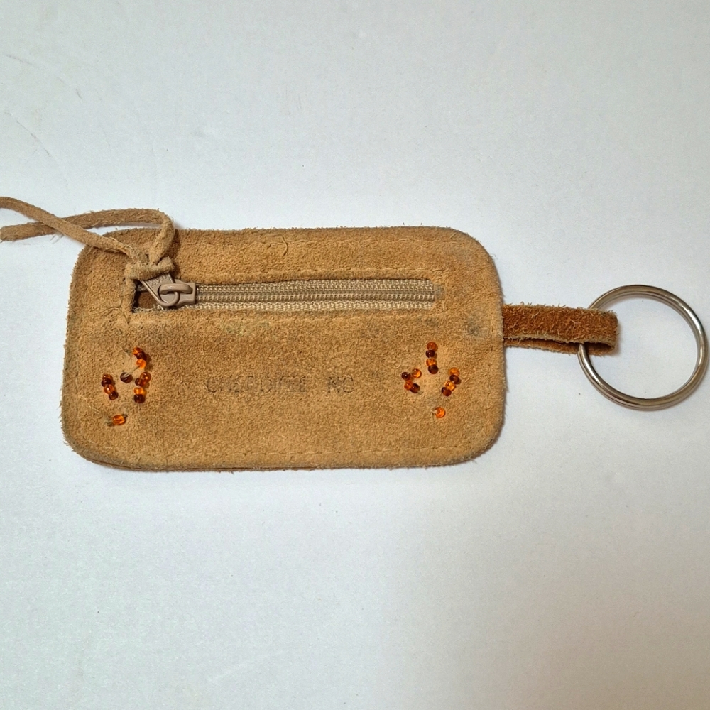 Vintage Cherokee NC Suede Keychain with Zipper Coin purse Change Native American